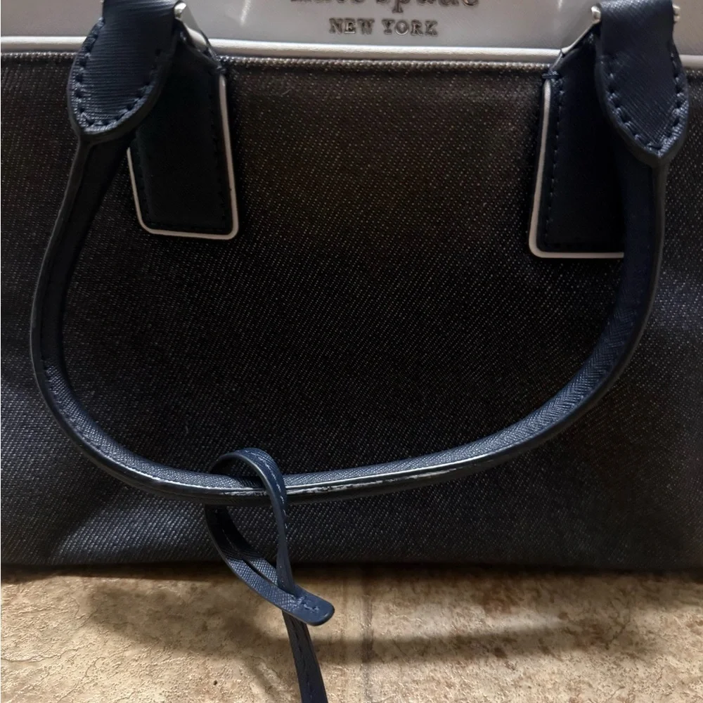 kate spade Cameron color block medium satchel in denim fabric‎ and white leather